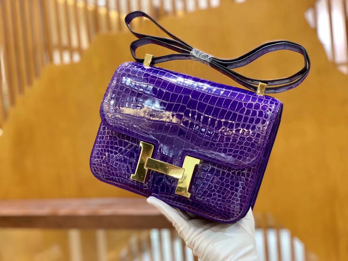 Best Hermes Constance 24cm shiny Porosus crocodile Dreamy purple Gold ...